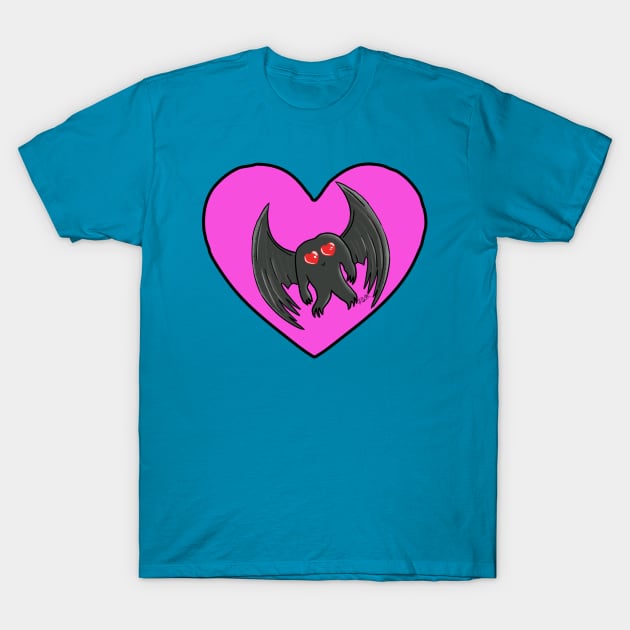 Mothman Kawaii Pink Heart Teal T-Shirt by theartofron